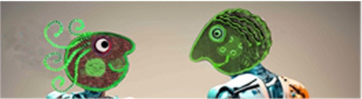 Due teste robotiche una di fronte all'altra – illustrazione